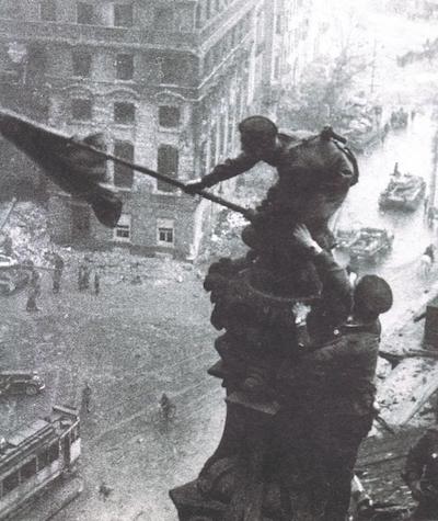 Reichstag Flag Soviet Battle of Berlin Germania Statue Yevgeny Khaldei