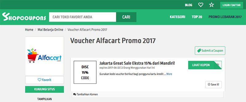 Tampilan Laman Utama ShopCoupons