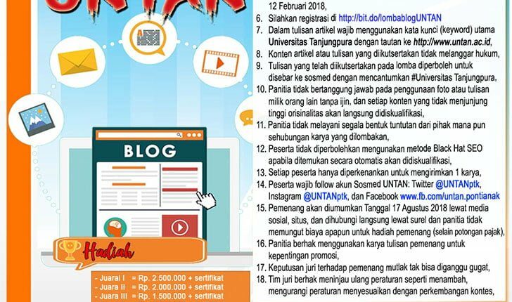 Pengumuman Lomba Blog UNTAN Tahun 2018