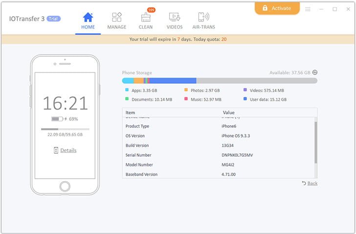 IOTransfer 3 Device Details