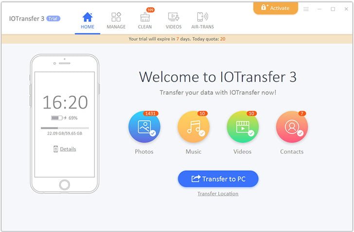 IOTransfer 3 Home Screen