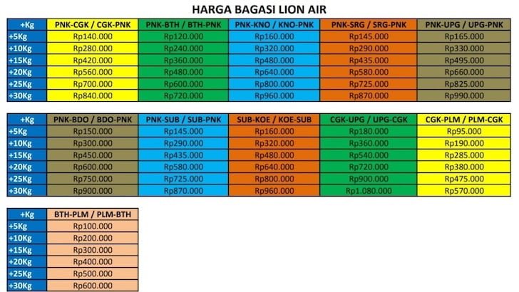 Berapa harga bagasi lion air 2021