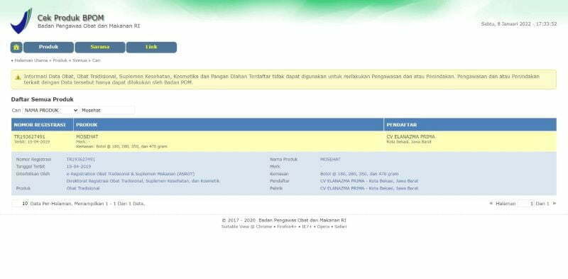 Informasi Registrasi BPOM Produk Mosehat