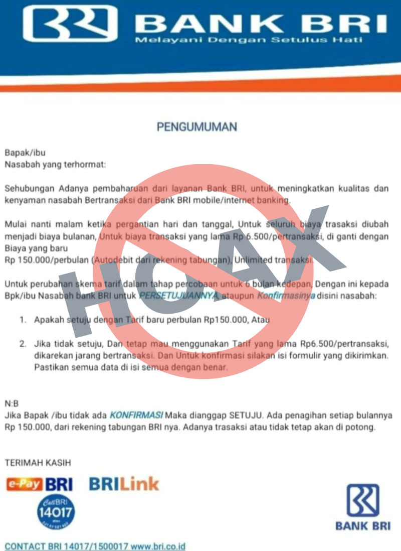 Tampilan Pesan Hoax Mengaku dari BRI