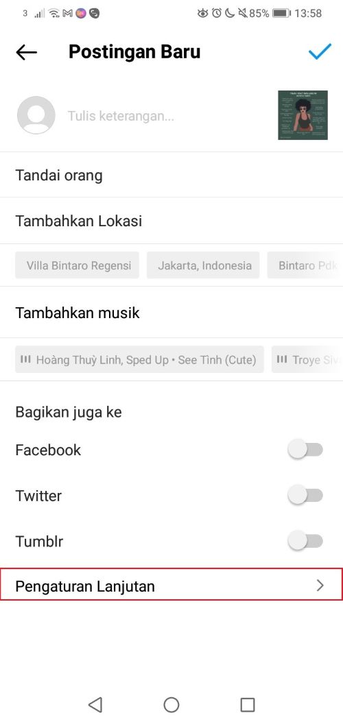 Pengaturan Alt Text pada Instagram