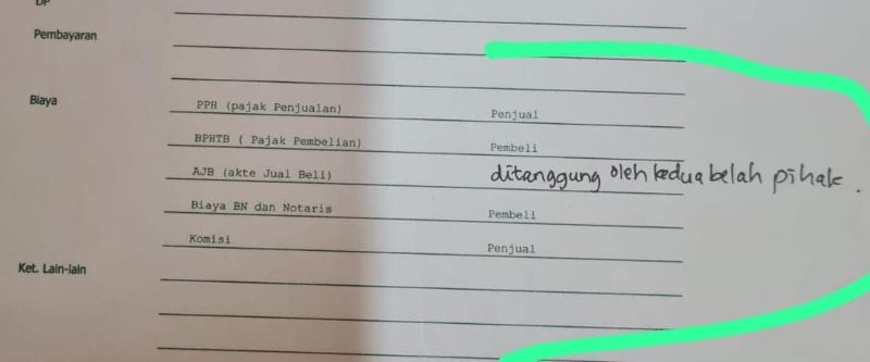 Keterangan Biaya dalam Perjanjian Jual Beli Tanah Rumah