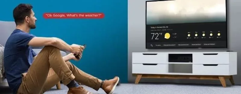 Ilustrasi TV dengan Remote Suara