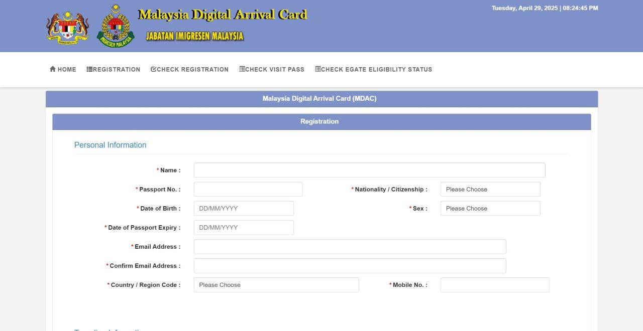 Tampilan Website Malaysia Digital Arrival Card (MDAC)