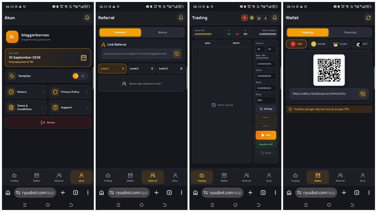 Tampilan Dashboard Ryuboot Trading