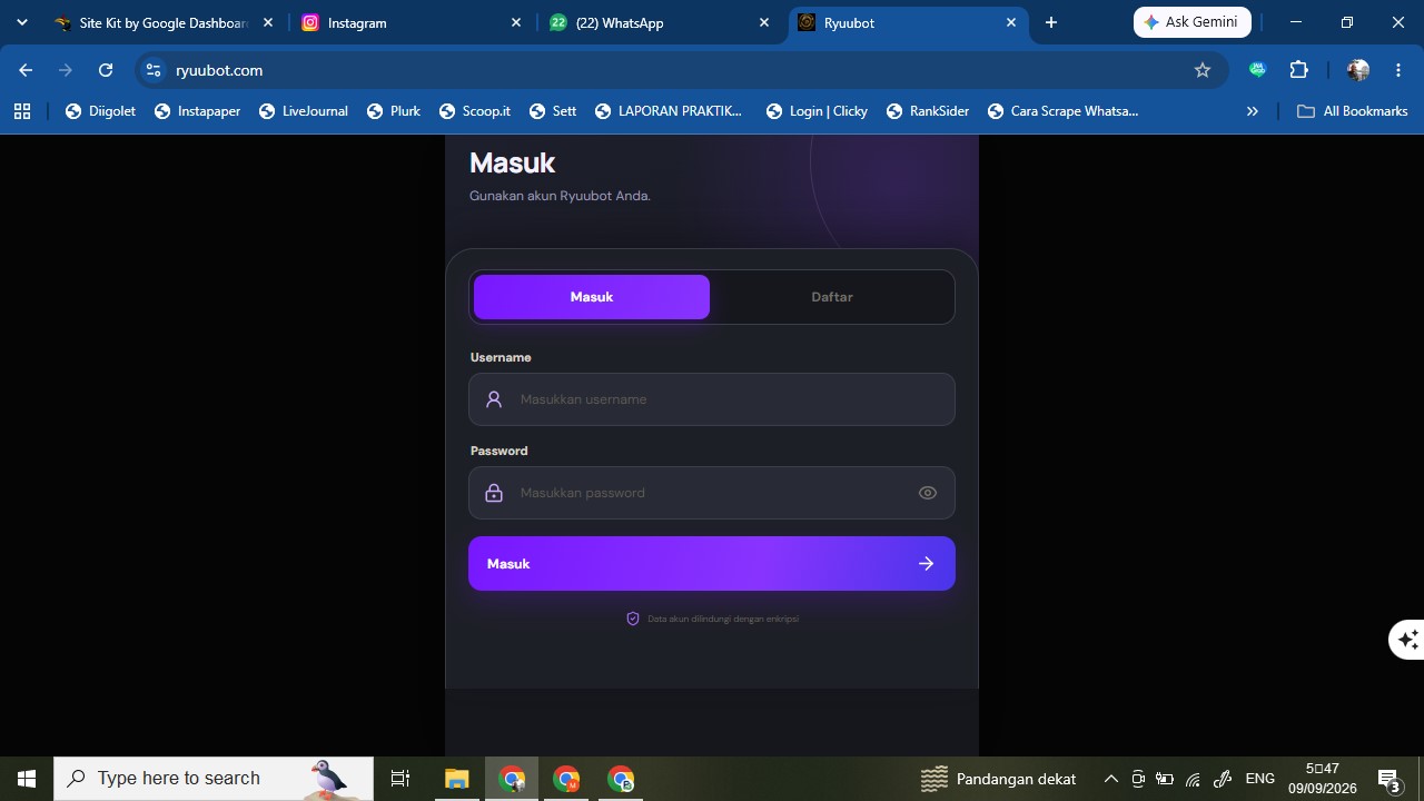 Tampilan Laman Website Ryuubot